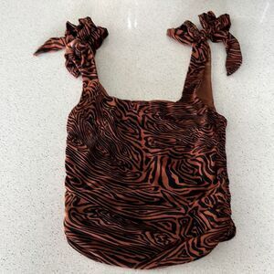 NWOT Free People Cropped Zebra Animal Print Tank Ruched Tie Straps Square Neck